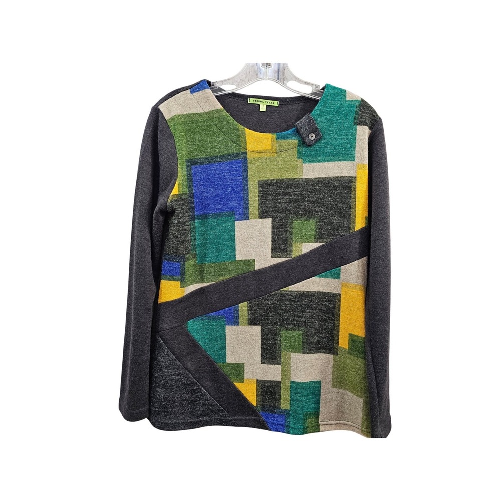 Trisha Tyler Geometric Colorblock Long Sleeve Sweater‎ Top Small Pullover EUC!
